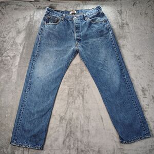 Levis Jeans Mens 38x32 Fits 34x28 Blue 501 Straight Button Fly Medium Wash Denim